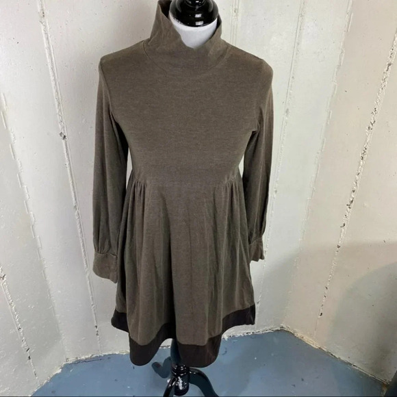 Uniqlo XS‎ brown long sleeve velvet trim dress - Picture 4 of 8